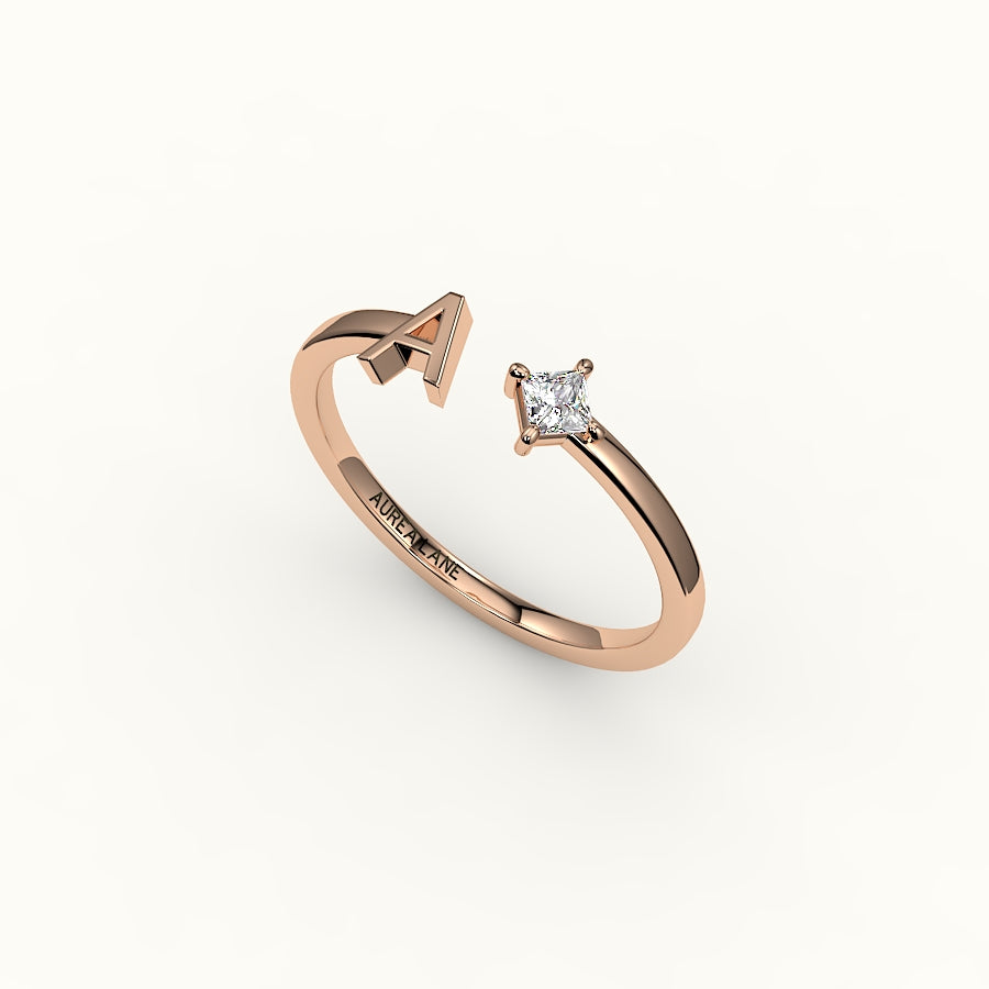 Compass Princess Cut Initial and Diamond Ring