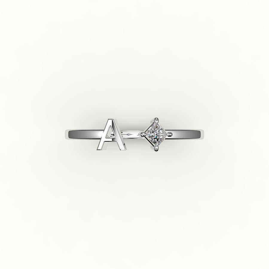 Compass Princess Cut Initial and Diamond Ring