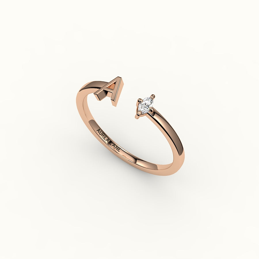 Marquise Cut Initial and Diamond Ring