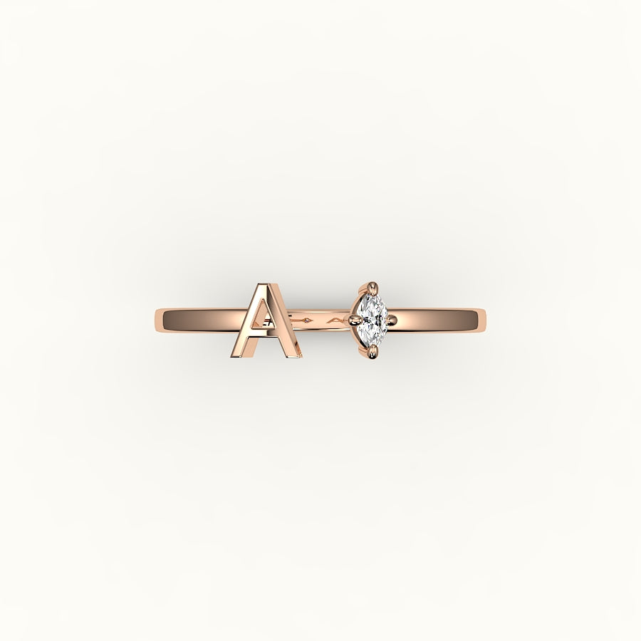 Marquise Cut Initial and Diamond Ring