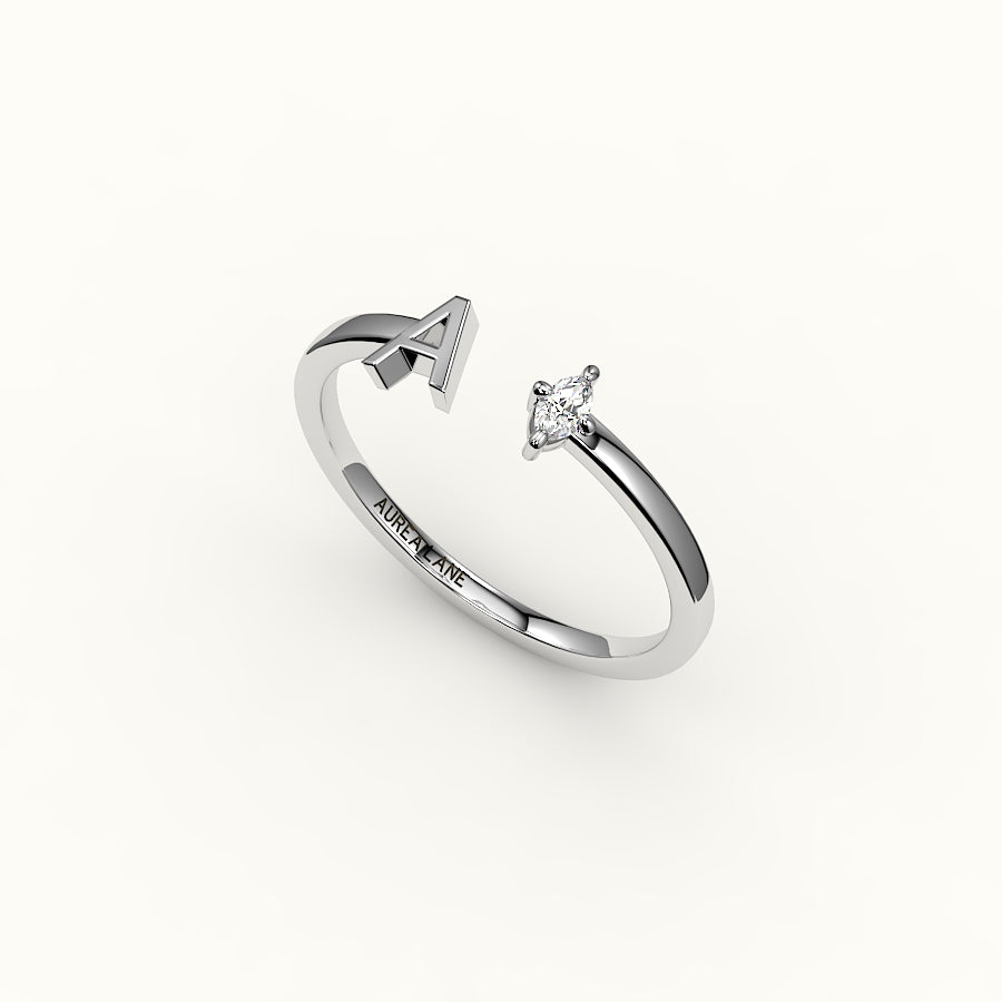 Marquise Cut Initial and Diamond Ring