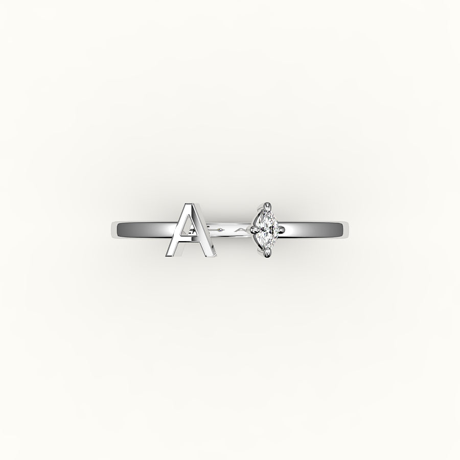 Marquise Cut Initial and Diamond Ring