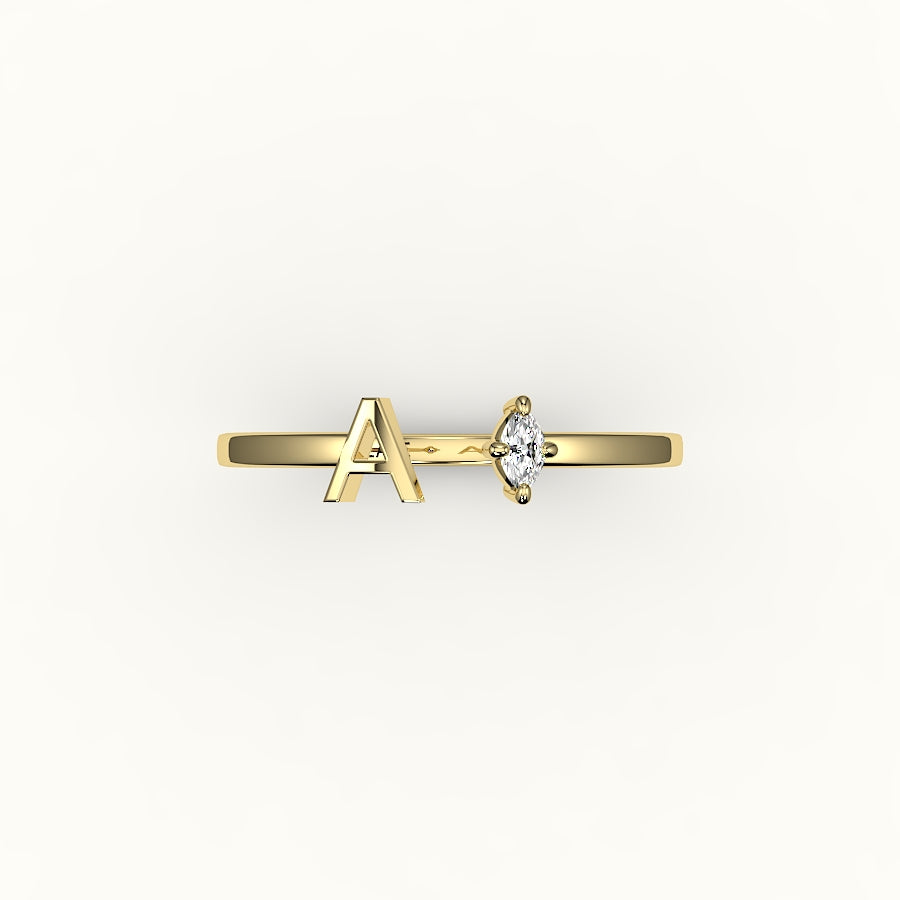 Marquise Cut Initial and Diamond Ring