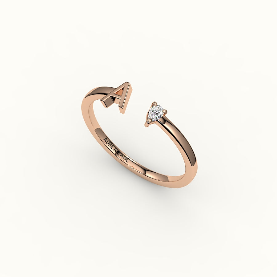 Pear Cut Initial and Diamond Ring