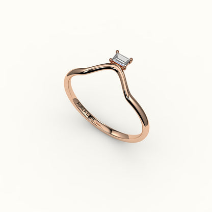 East-West Baguette Cut V Diamond Curved Band