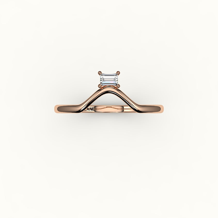 East-West Baguette Cut V Diamond Curved Band