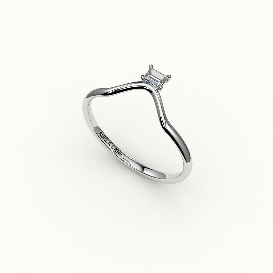 East-West Baguette Cut V Diamond Curved Band