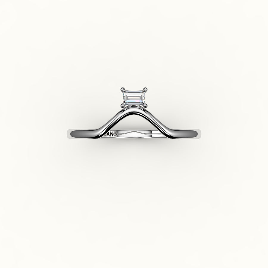East-West Baguette Cut V Diamond Curved Band