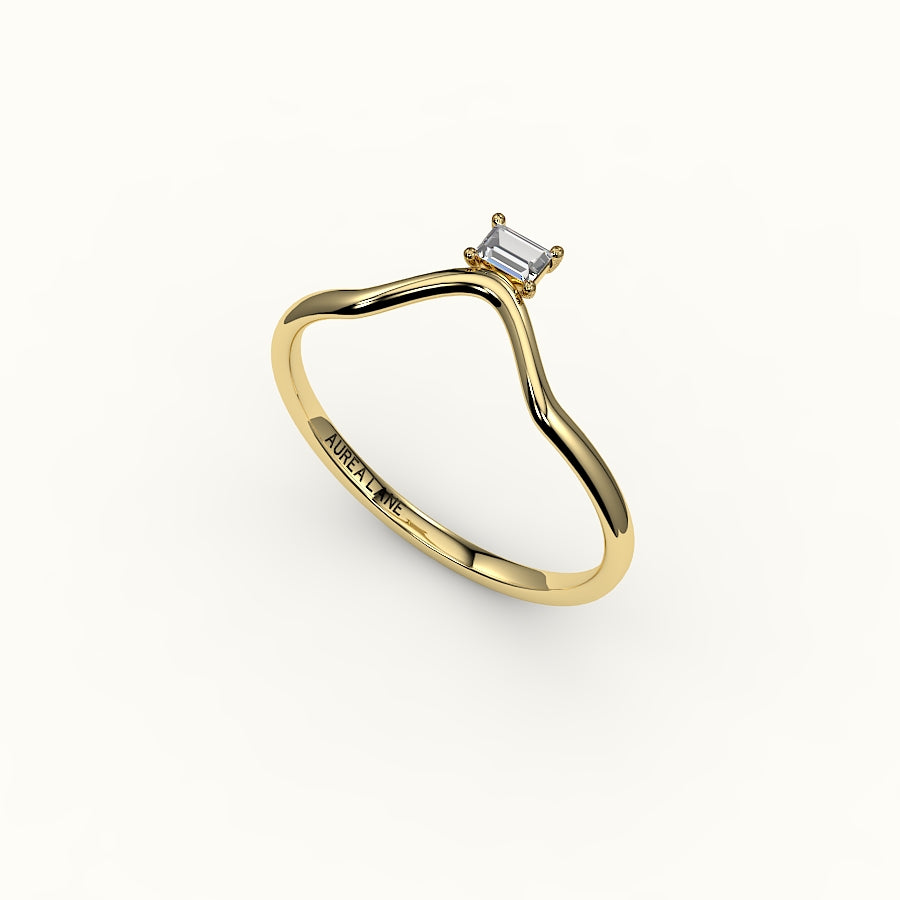 East-West Baguette Cut V Diamond Curved Band