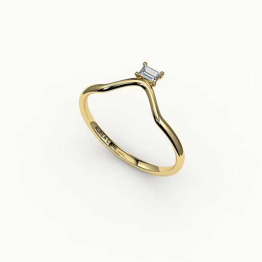 East-West Baguette Cut V Diamond Curved Band