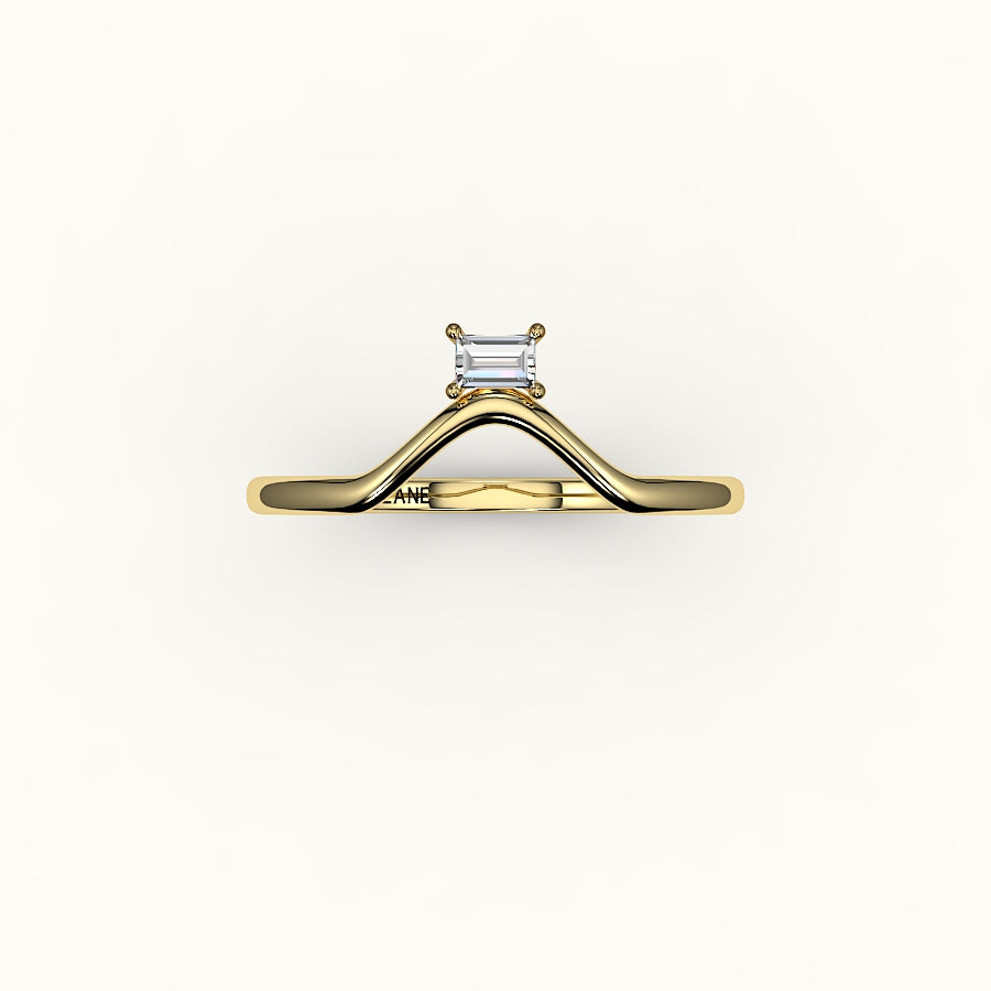 East-West Baguette Cut V Diamond Curved Band