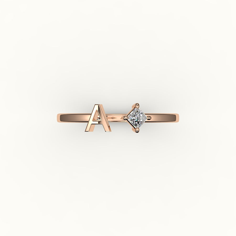 Compass Princess Cut Initial and Diamond Ring
