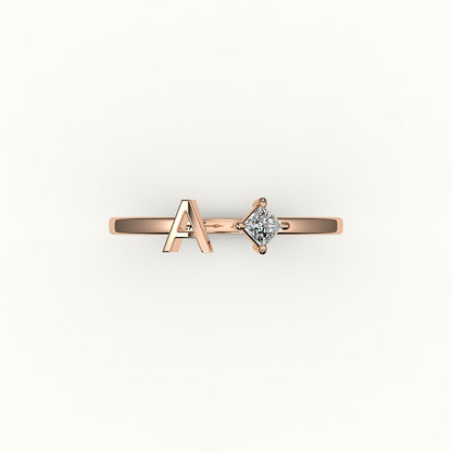 Compass Princess Cut Initial and Diamond Ring