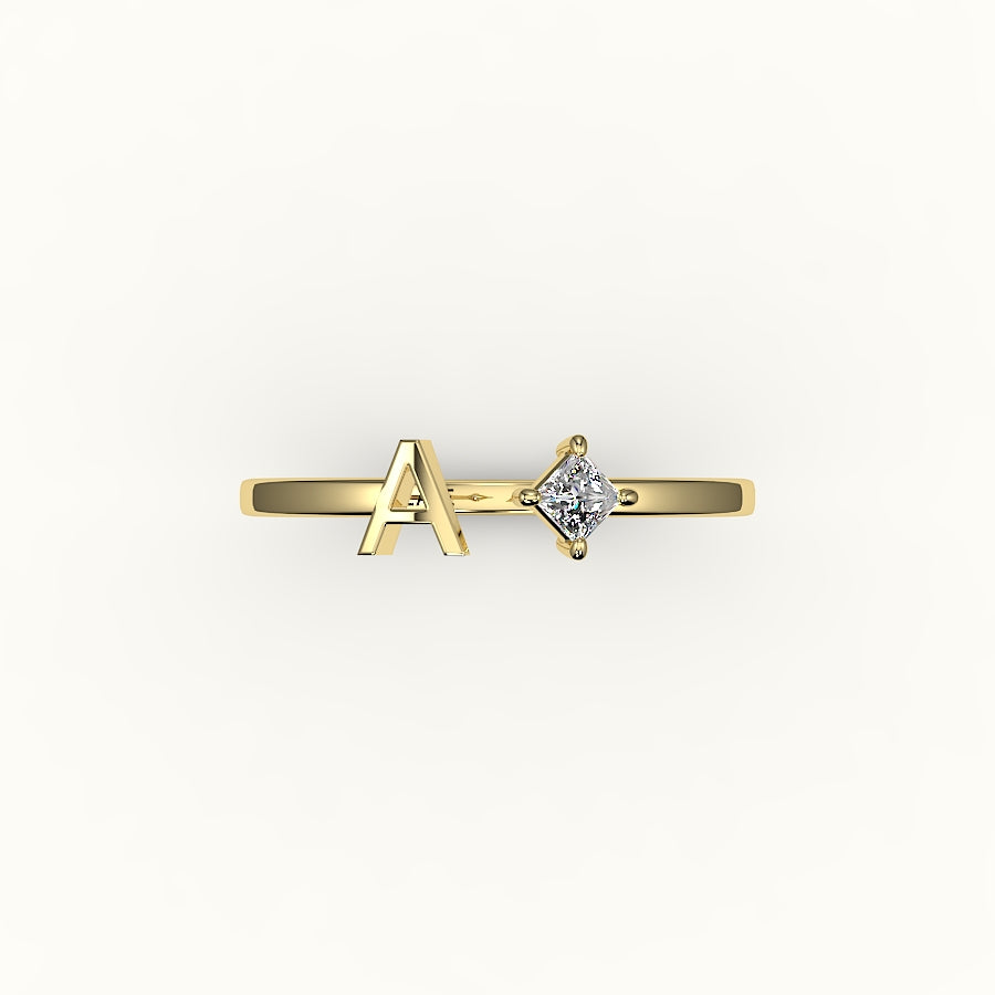 Compass Princess Cut Initial and Diamond Ring