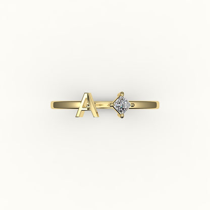 Compass Princess Cut Initial and Diamond Ring