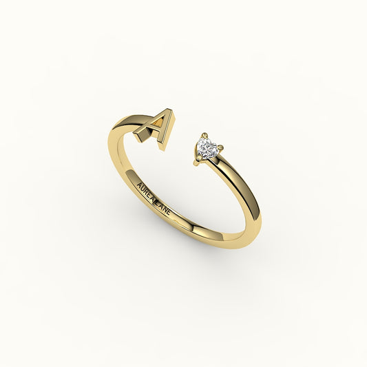 Heart Cut Initial and Diamond Ring