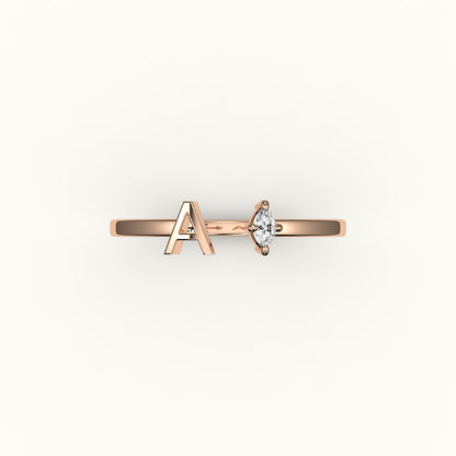 Marquise Cut Initial and Diamond Ring