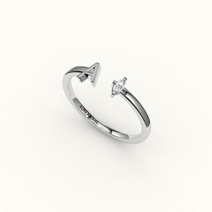 Marquise Cut Initial and Diamond Ring