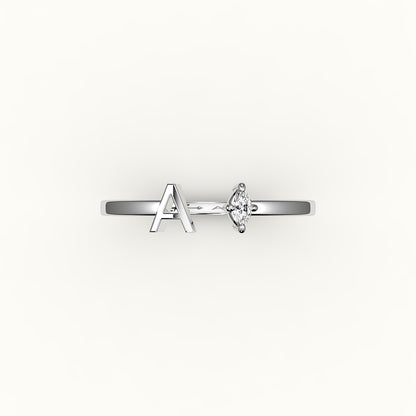 Marquise Cut Initial and Diamond Ring