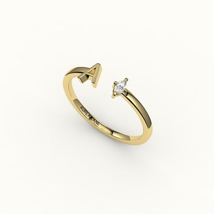 Marquise Cut Initial and Diamond Ring