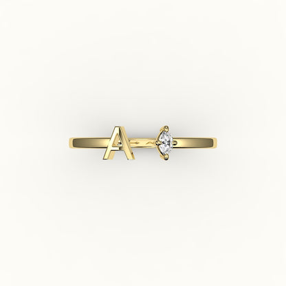 Marquise Cut Initial and Diamond Ring